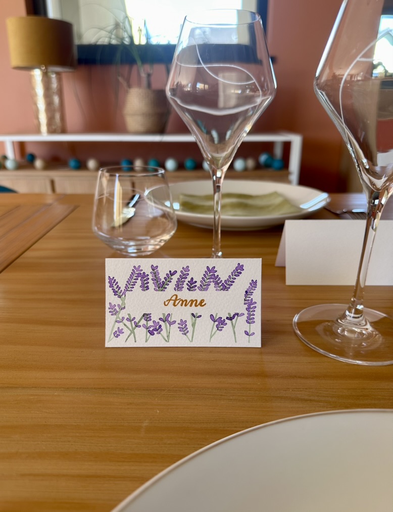 Marque-place fait main et personnalisé - Brins de lavande