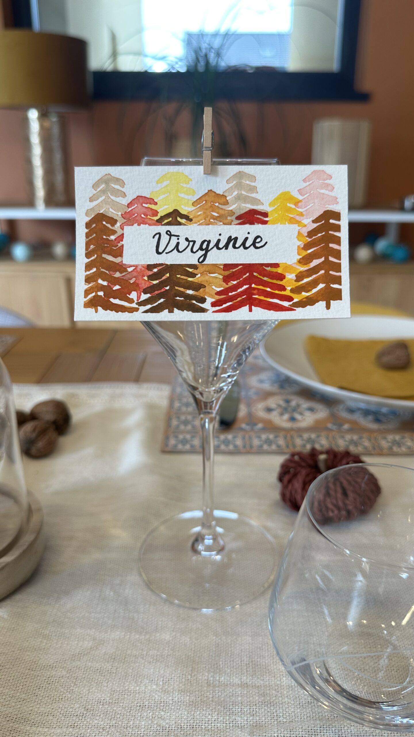 Marque-place fait main et personnalisé - Forêt d’automne