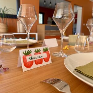 Marque-place fait main et personnalisé – Fraises du potager