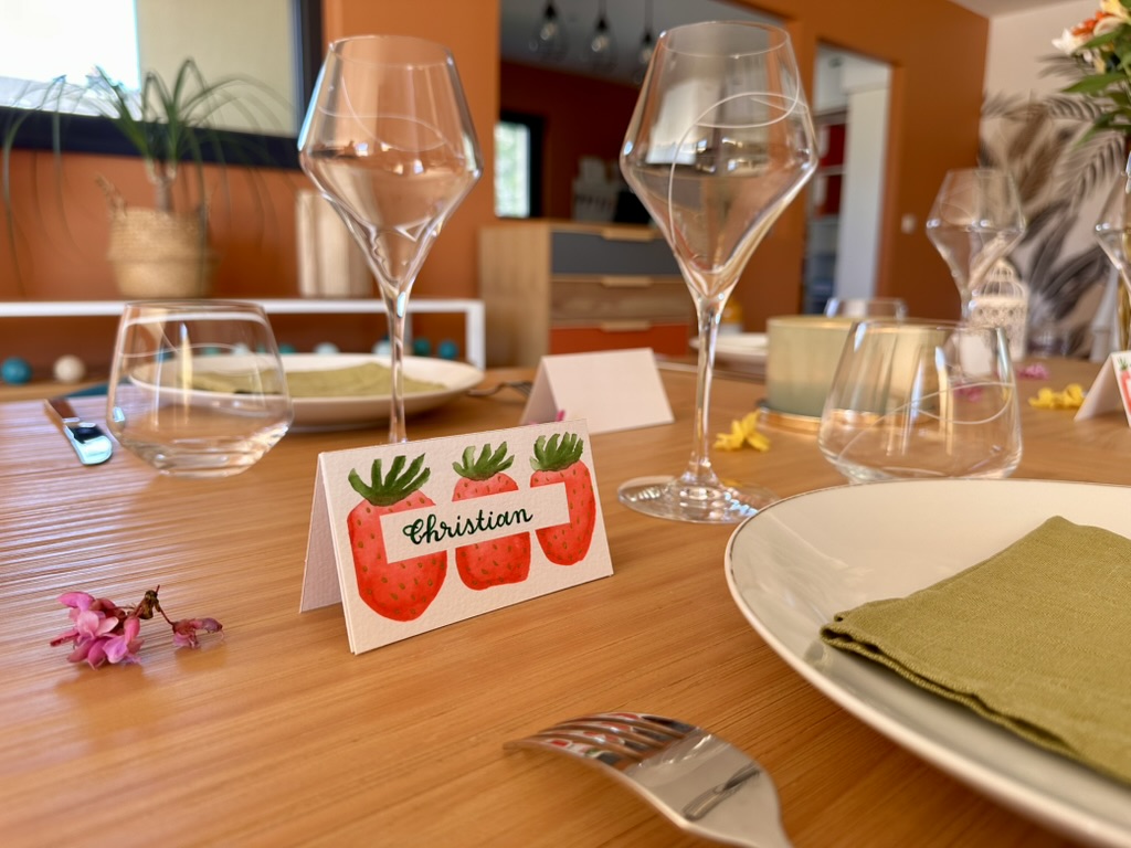 Marque-place fait main et personnalisé - Fraises du potager