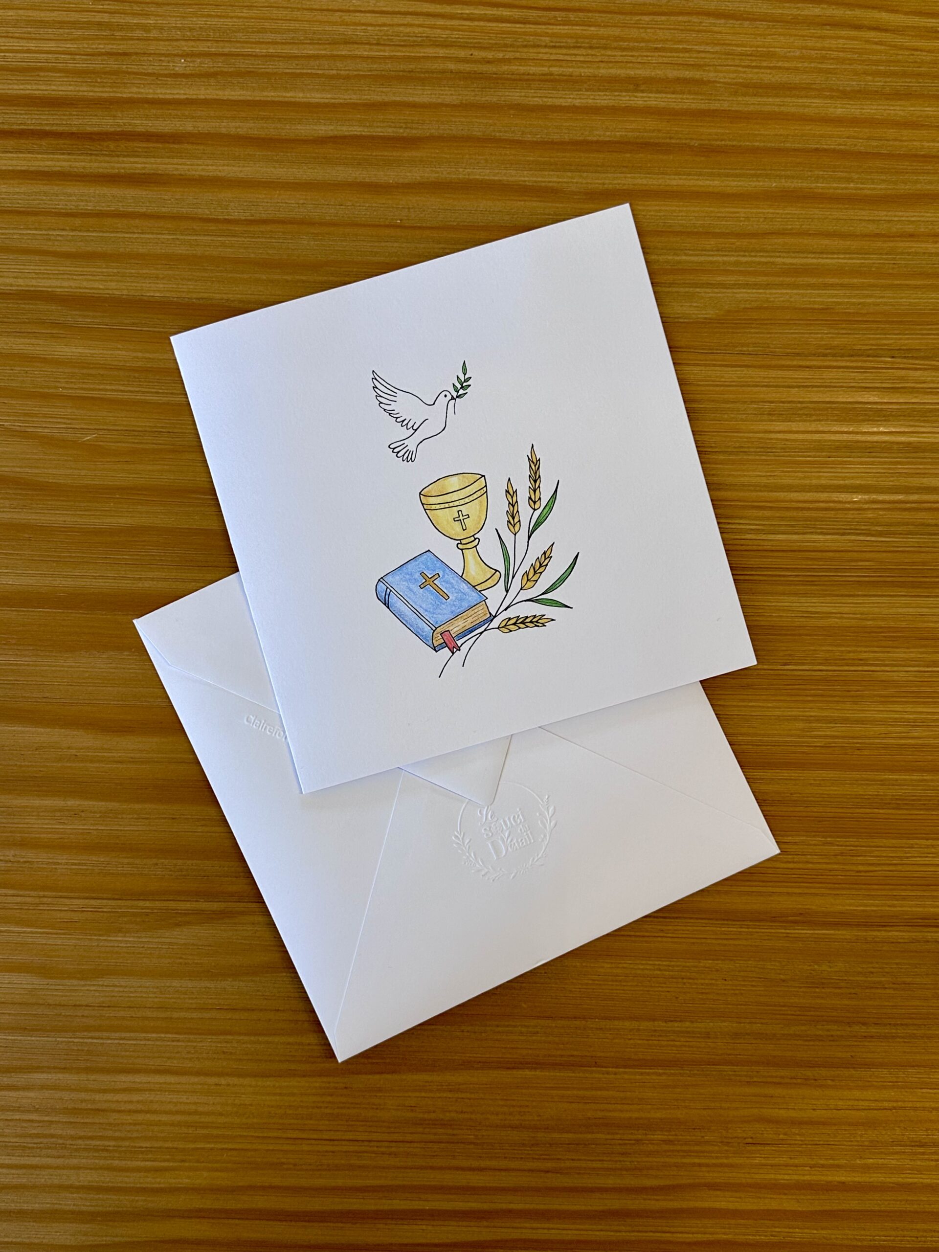 Carte de communion fait main - Colombe de la paix